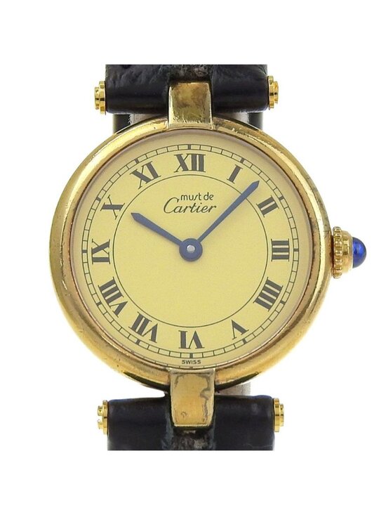 Cartier Must Vandom Vermeil 925 Sterling Silver Embossed Leather Gold Quartz main image 4